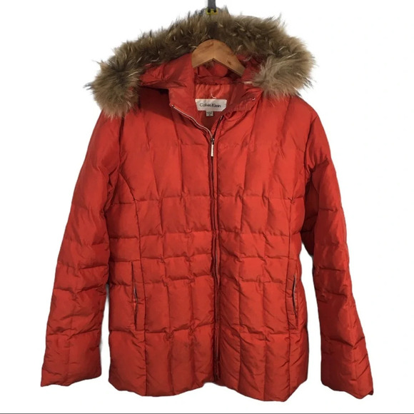 Calvin Klein Fur Hooded Goose Down Puffer Jacket M - Picture 3 of 5
